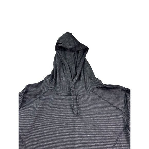 MTA Sport Gray Black Striped Hoodie Hooded Top Size M Thumbholes Drawstring - Picture 2 of 7